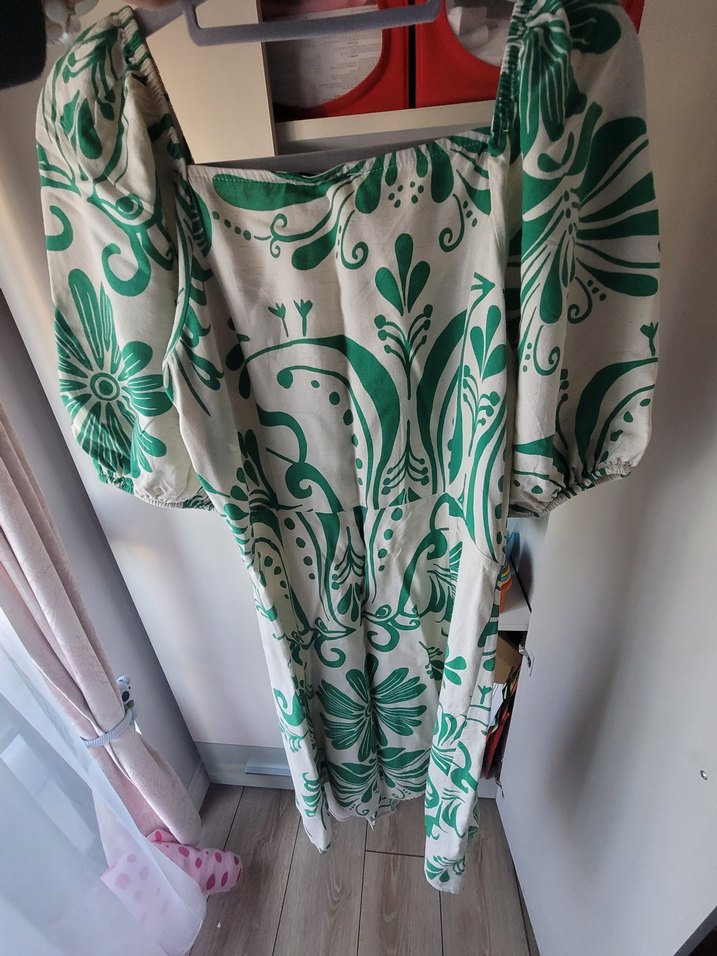 Yeşil Bohem Desenli Midi Elbise - Görsel 4