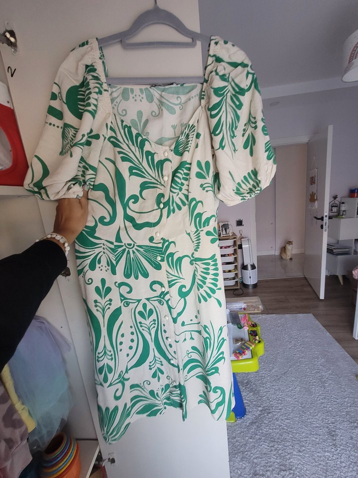 Yeşil Bohem Desenli Midi Elbise - Görsel 3