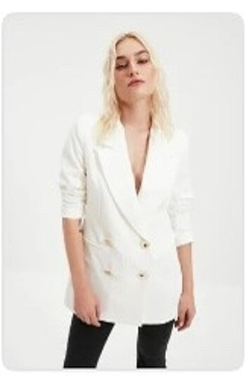 Ekru oversize kruvaze blazer ceket