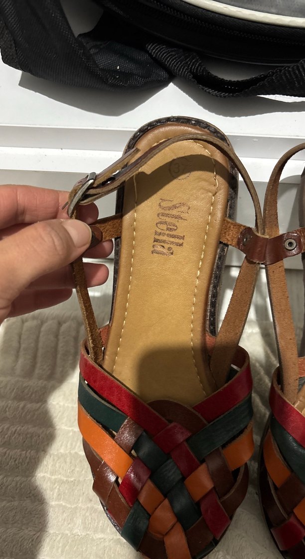 Kadın Çok Renkli Deri Dolgu Topuklu Sandalet - Görsel 2