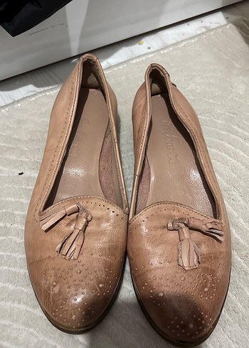 Bej Deri Kadın Dolgu Topuklu Ayakkabı - Görsel 2