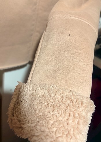 Kürklü Bej Süet Kısa Kadın Ceket - Görsel 3