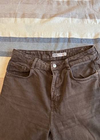 38 Beden Kadın Koyu Kahverengi Bol Kesim Denim Pantolon