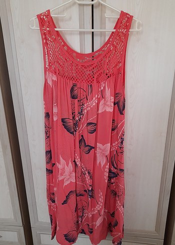 Pembe Desenli  bol kesim kadın  elbise - Görsel 4