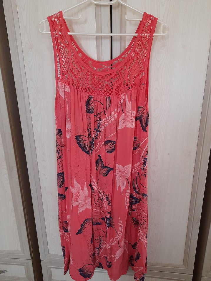 Pembe Desenli  bol kesim kadın  elbise - Görsel 4