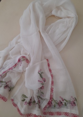 Pamuk Beyaz Bohem Kadın Fular - Görsel 2