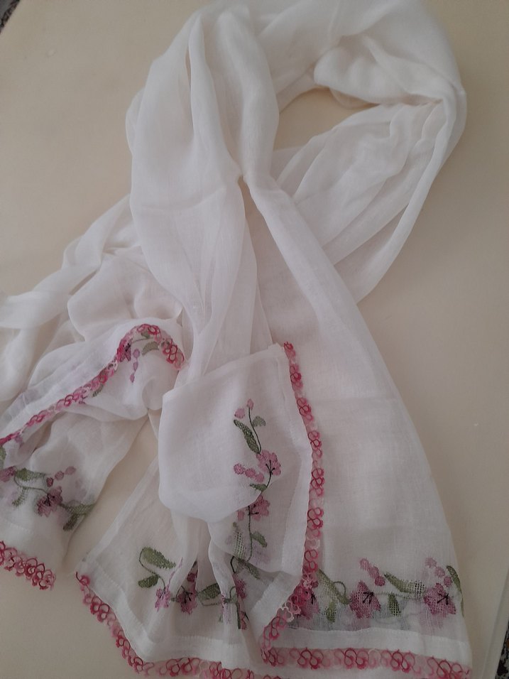 Pamuk Beyaz Bohem Kadın Fular - Görsel 2