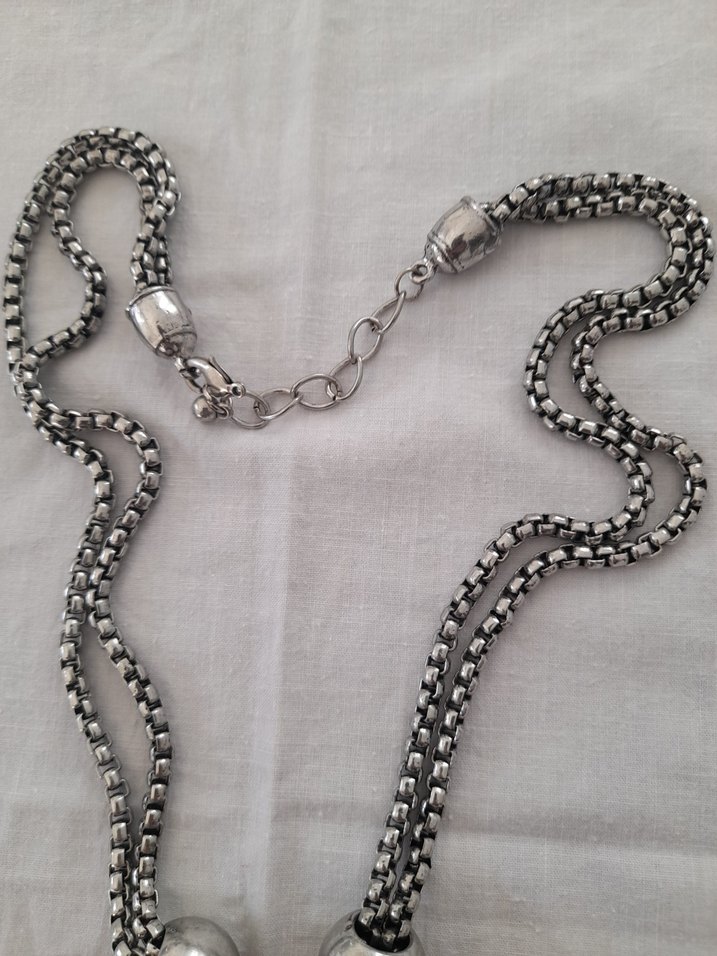 Uzun Zincir Detaylı Gri Kadın Kolye - Görsel 4