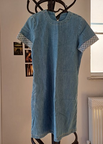 Hic giyilmedi Düğmeli Kısa Kollu Bohem Denim Elbise
