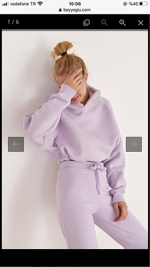 Beyyoglu crop kapüşonlu lila sweatshirt