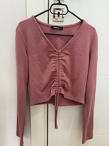 Uzun kollu bağlamalı drape detaylı bluz