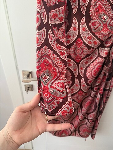 m Beden bordo Renk Etnik desenli kimono tarz elbise