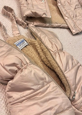 Kürklü Bej Bebek Kız Kayak Tulumu - Görsel 3