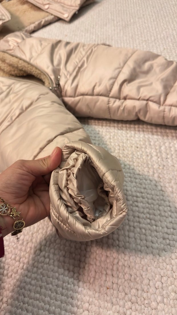 Kürklü Bej Bebek Kız Kayak Tulumu - Görsel 4