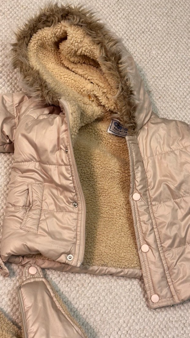 Kürklü Bej Bebek Kız Kayak Tulumu - Görsel 2