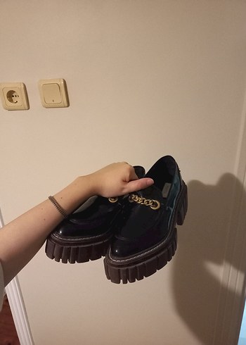 36 Beden siyah Renk Zincir Detaylı Siyah Platform Kadın Loafer makosen ipekyol
