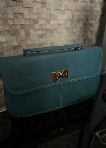 Tokalı Turkuaz Deri Kadın Çanta - Görsel 6