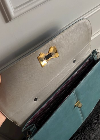 Tokalı Turkuaz Deri Kadın Çanta - Görsel 5