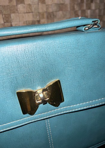 Tokalı Turkuaz Deri Kadın Çanta - Görsel 3