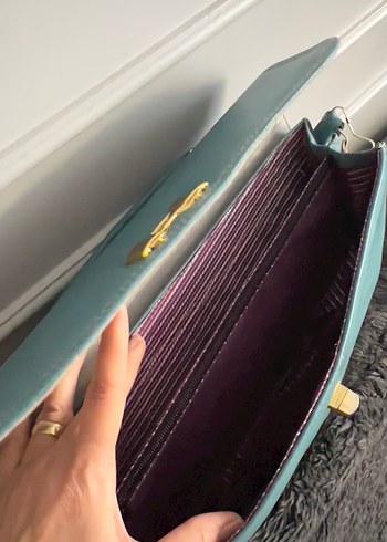 Tokalı Turkuaz Deri Kadın Çanta - Görsel 4