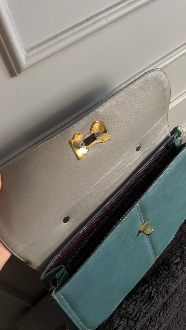 Tokalı Turkuaz Deri Kadın Çanta - Görsel 5