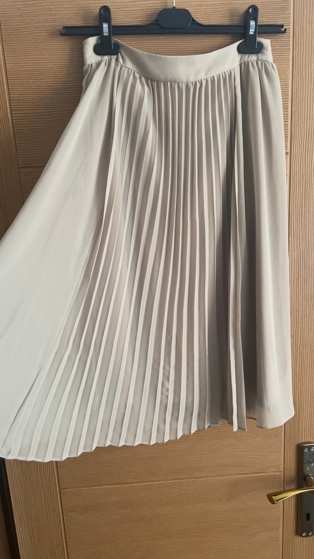 Kadın Bej Pileli Uzun Etek - Görsel 2