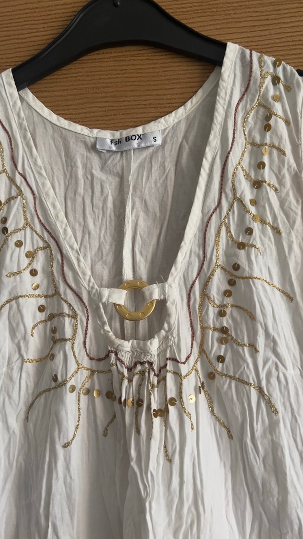 Nakışlı Boncuklu Bohem Uzun Kolsuz Tunik - Görsel 3