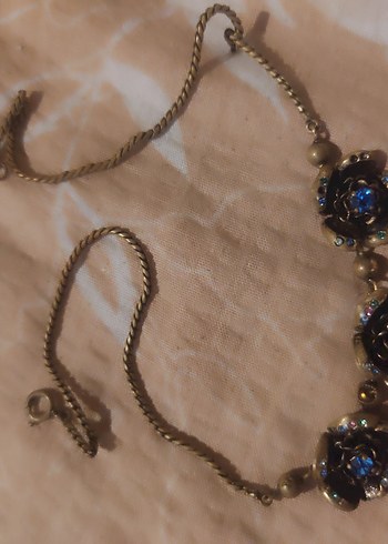 Mavi Çiçekli Vintage  Boncuklu pirinç Kolye - Görsel 4