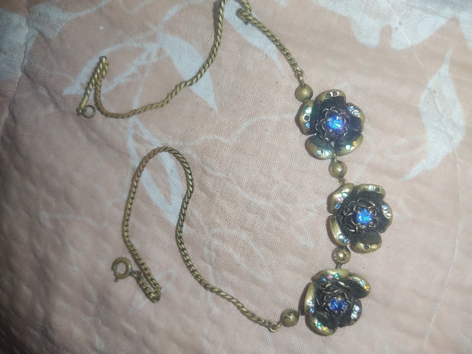 Mavi Çiçekli Vintage  Boncuklu pirinç Kolye - Görsel 5