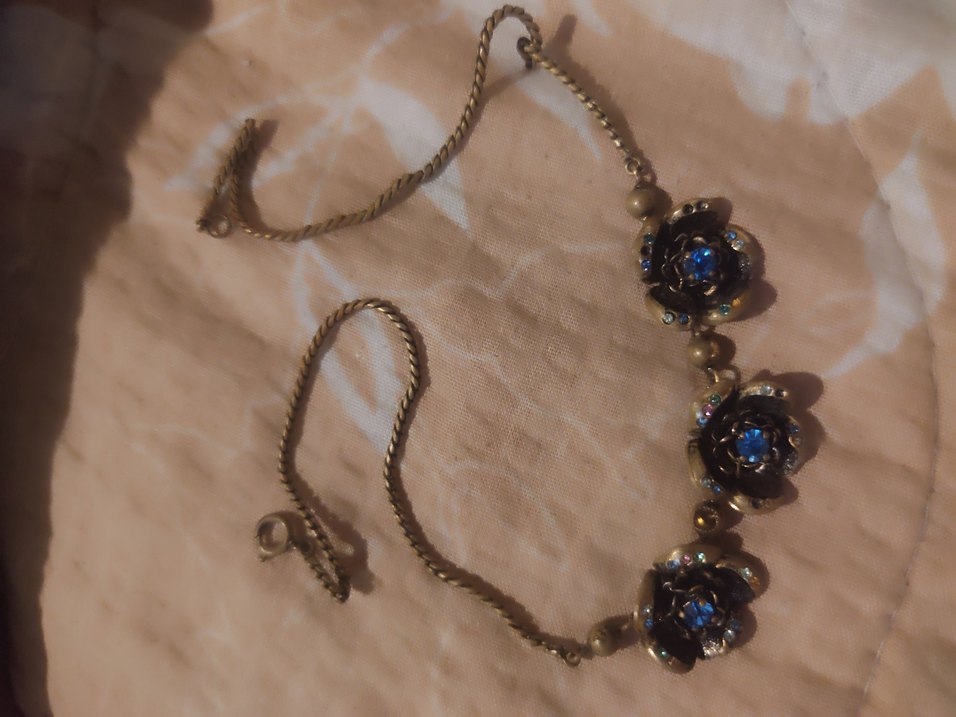Mavi Çiçekli Vintage  Boncuklu pirinç Kolye - Görsel 4
