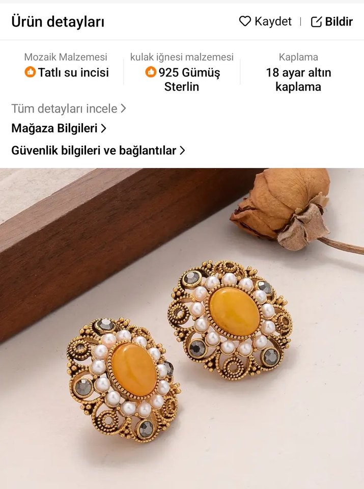 18 k altın kaplamalı Vintage Küpe - Görsel 5