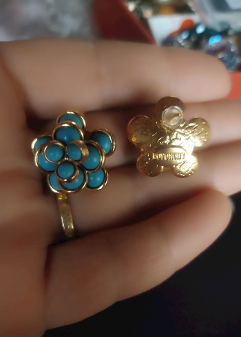 Turkuaz taşlı 18 k altın kaplamalı Çiçek Küpe - Görsel 3