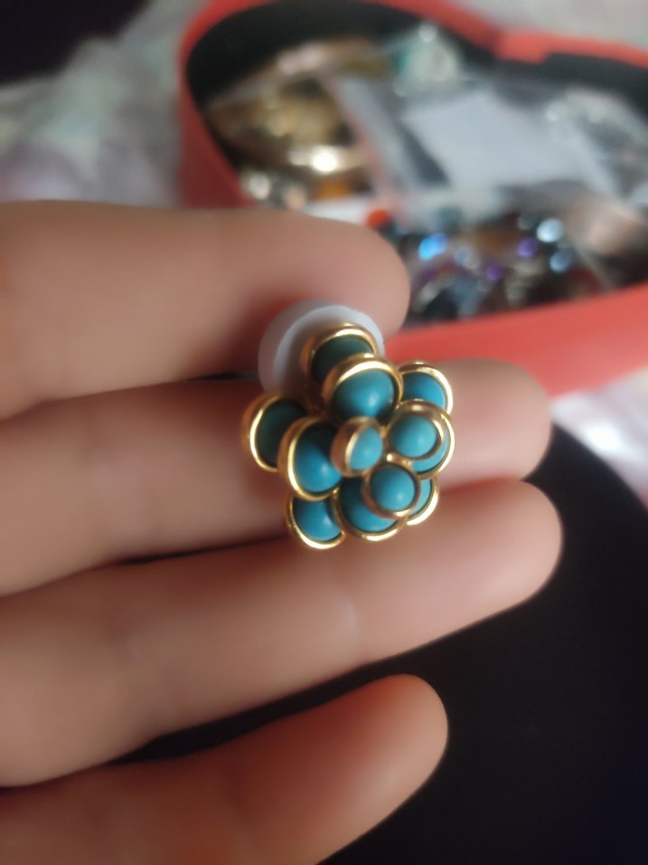 Turkuaz taşlı 18 k altın kaplamalı Çiçek Küpe - Görsel 4