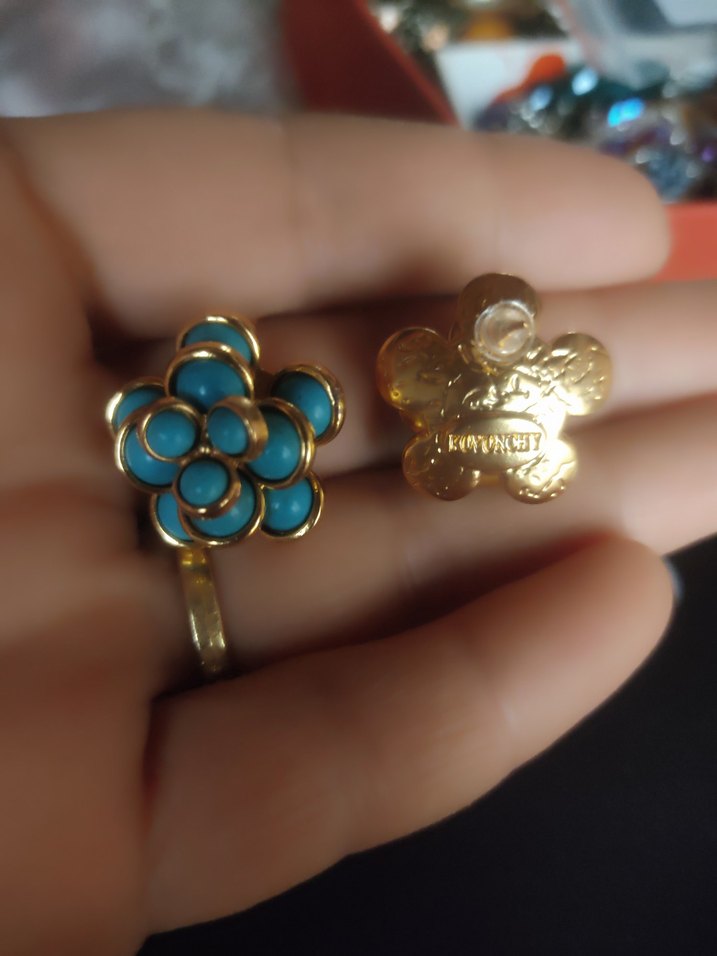 Turkuaz taşlı 18 k altın kaplamalı Çiçek Küpe - Görsel 3