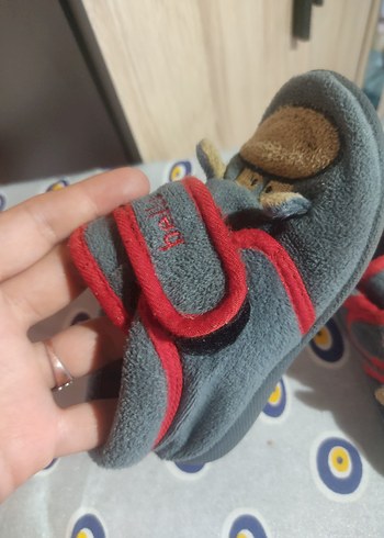 Diğer Gri Baskılı Erkek Çocuk Ev Terliği Velcro