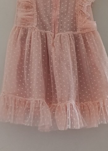 Kız Çocuk Pembe Fırfırlı Nakışlı Elbise