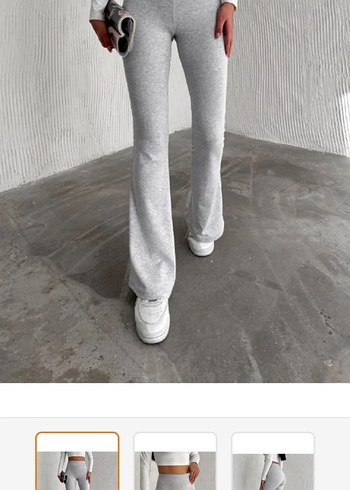 Pull&Bear Gri Kadın  İspanyol Paça Pantolon - Görsel 2