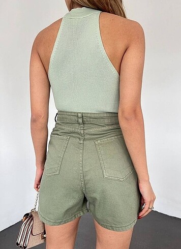 34 Beden yeşil Renk Mom kalıp Denim şort