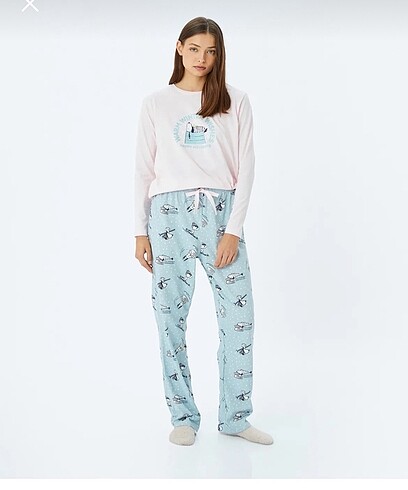 Koton lisanslı snoppy pamuklu pijama takımı