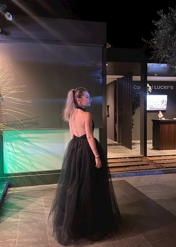 Diğer Siyah halter yaka Uzun Gotik Abiye Elbise
