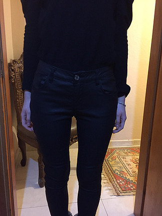 38 Beden Twist önü deri arkası kumaş pantalon
