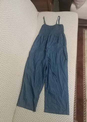 Kızlar için Mavi Kot Askılı Tulum