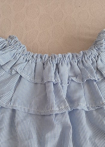 Mavi Keten Fırfırlı bluz - Görsel 2