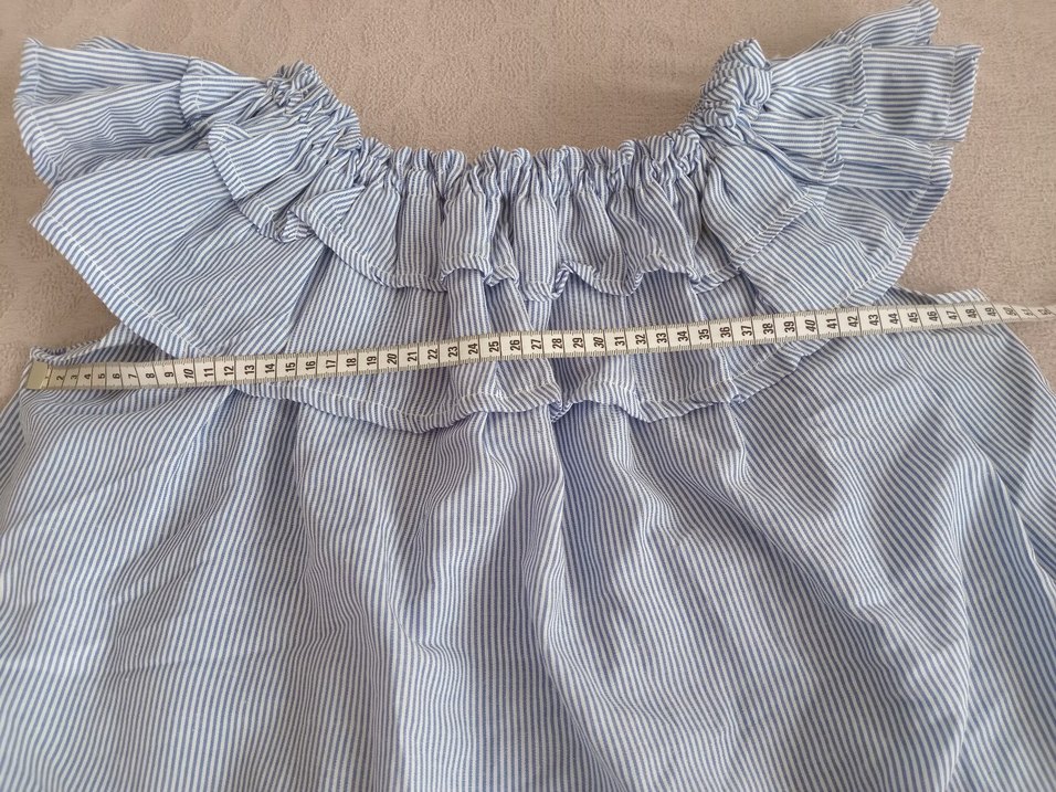 Mavi Keten Fırfırlı bluz - Görsel 3