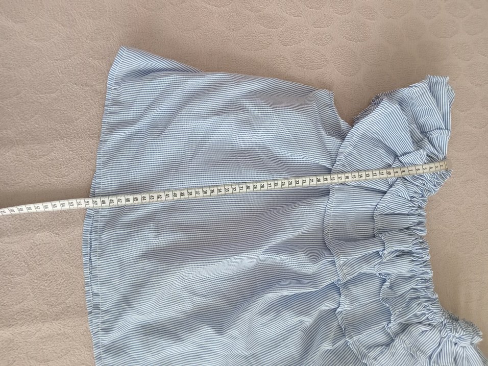 Mavi Keten Fırfırlı bluz - Görsel 4