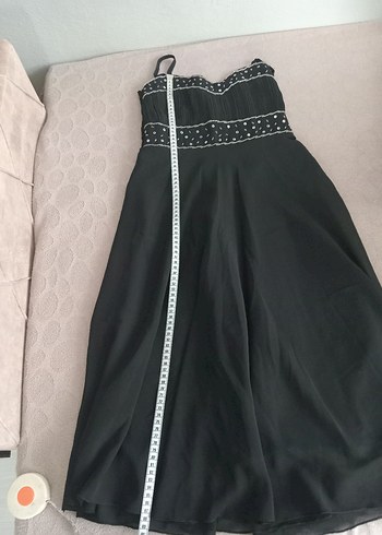 İnce Askılı Boncuk İşlemeli Siyah Midi Elbise - Görsel 9