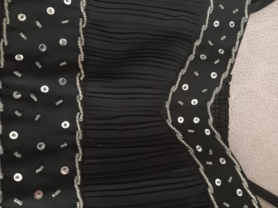 İnce Askılı Boncuk İşlemeli Siyah Midi Elbise - Görsel 5