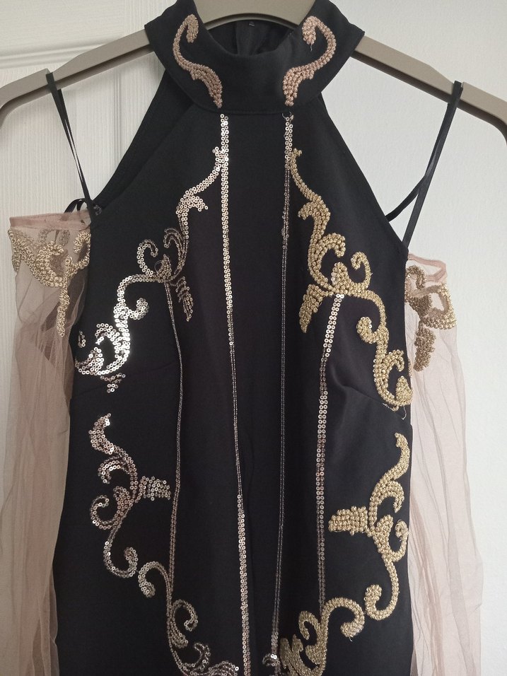 Siyah Nakışlı Abiye Elbise - Görsel 3