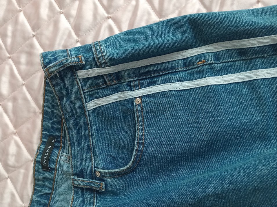 Bol Kesim Mavi Midi Denim Pantolon - Görsel 4
