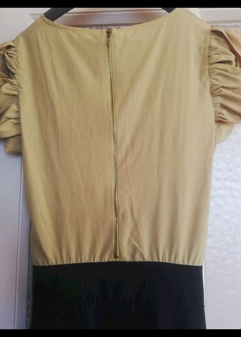 Bej Siyah Kuşaklı Uzun Kadın Elbise - Görsel 4